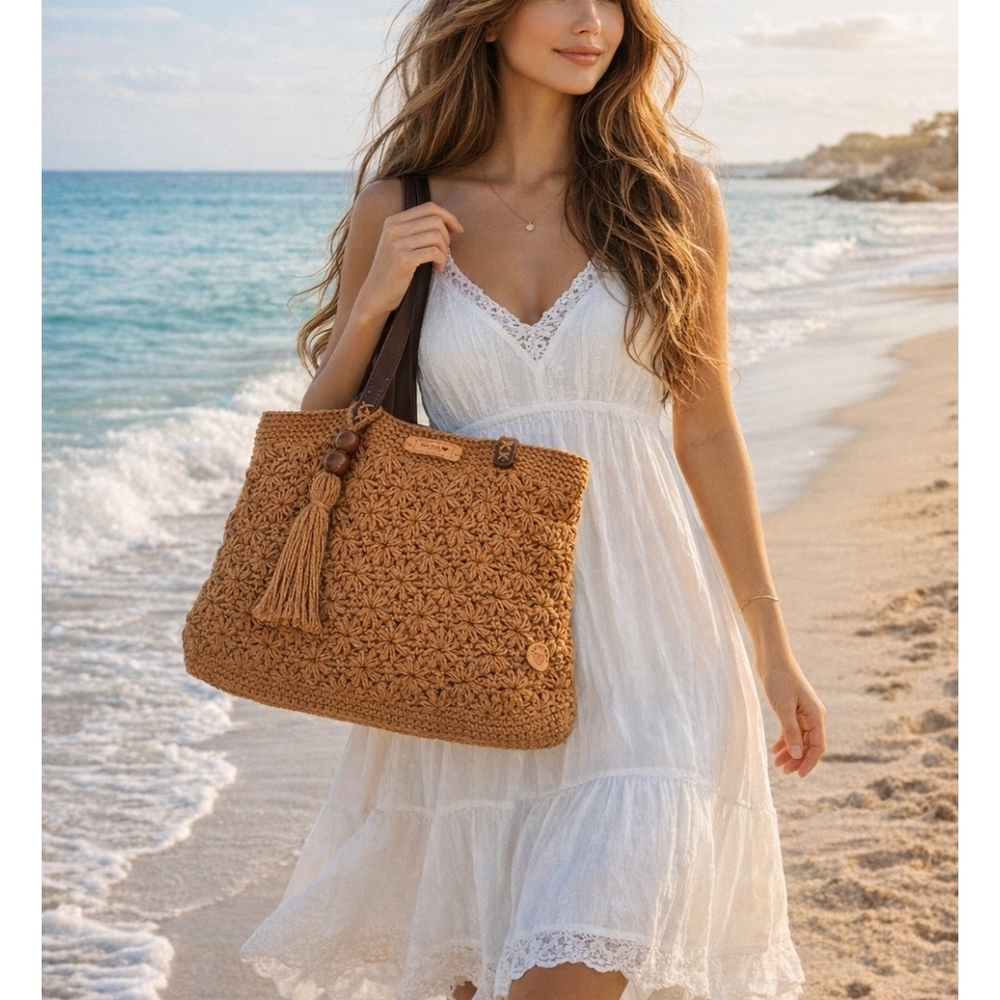 Handmade Chic Brown Crochet Shoulder Bag